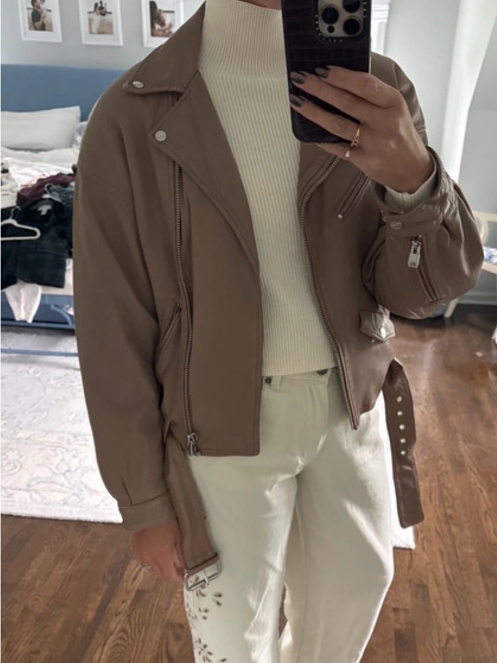Lamarque Camel Leather Belted Jacket